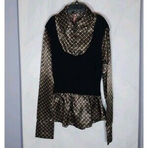 Heart Soul Peplum Top Women's S Black Gold Layered Sweater Blouse Dark Academia